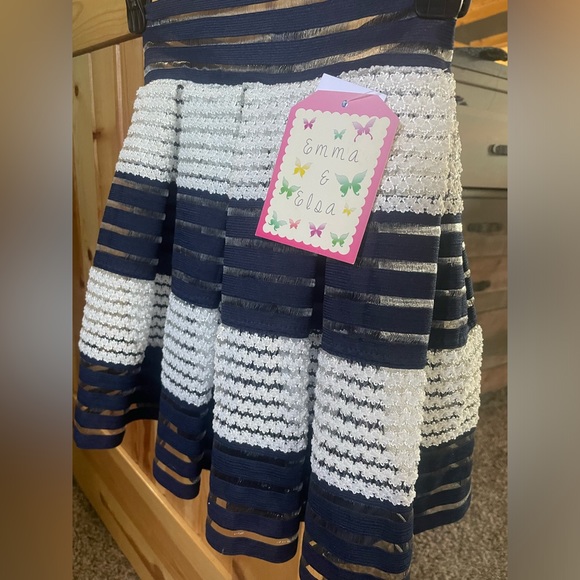 Emma & Elsa High waisted Navy & White Mini Pleated Skirt - Picture 1 of 6